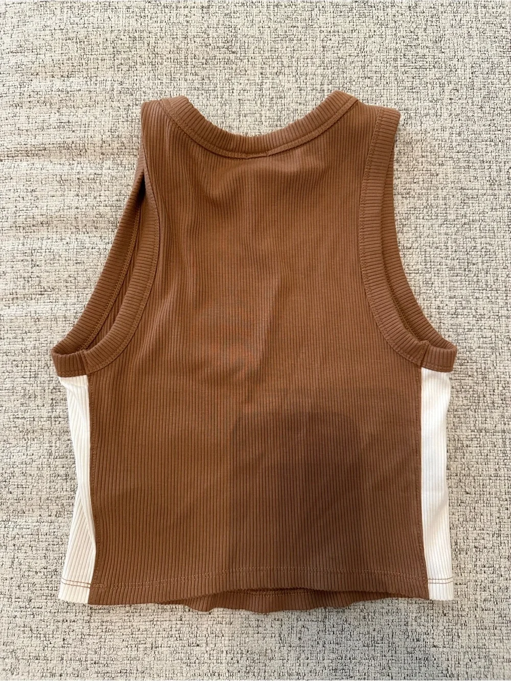 aerie Brown Ribbed Tank with Cream Side Panels